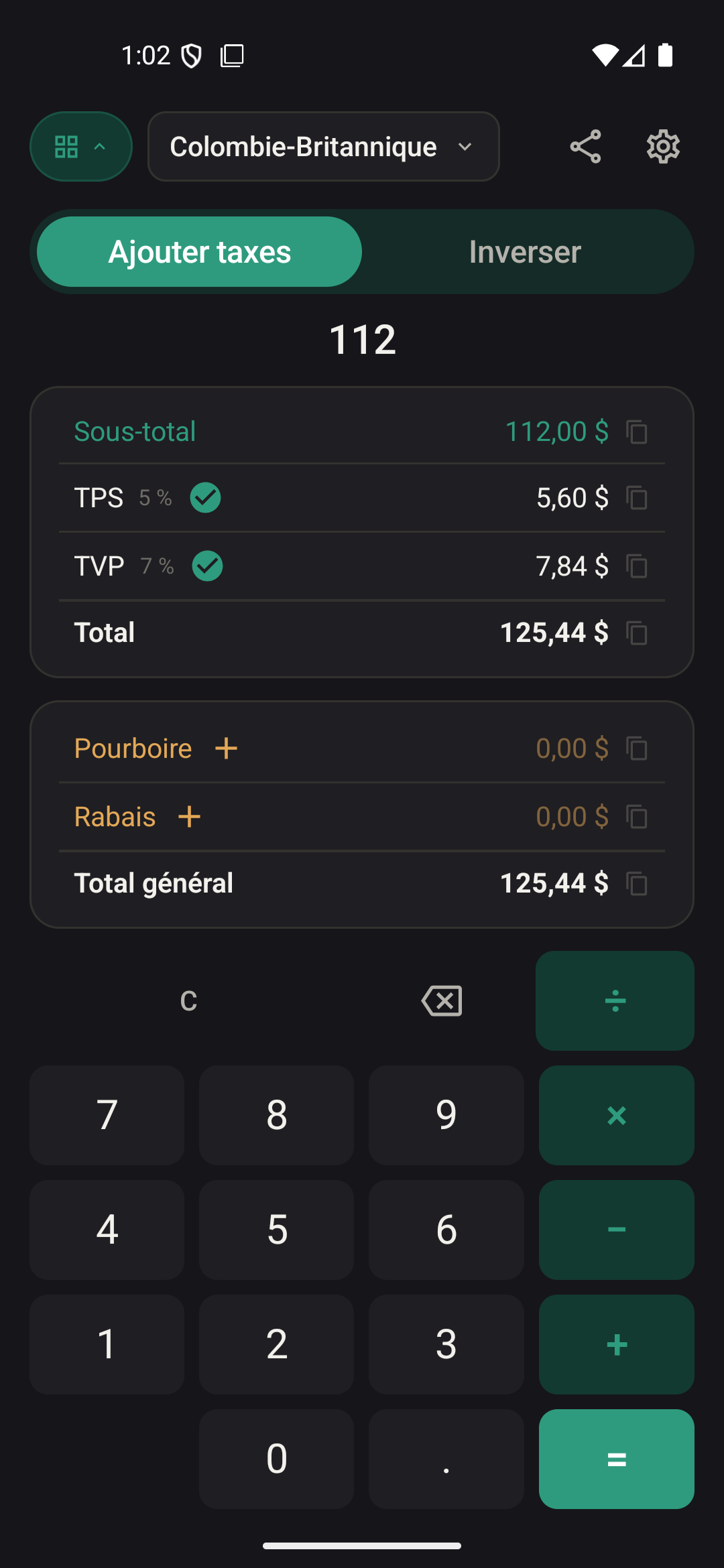 Tax Moose en mode Inverse, retirant le prix avant taxes d’un montant total